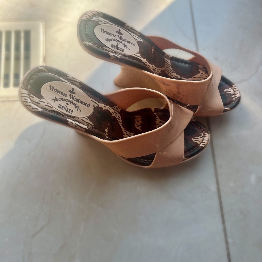 Vivienne Westwood x Melissa Anglomania collection animal print wedge heels